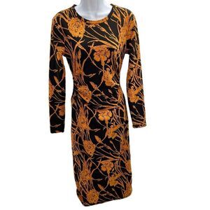 Zara Jaquard Cut Out Midi Dress Medium Marigold/Black NEW